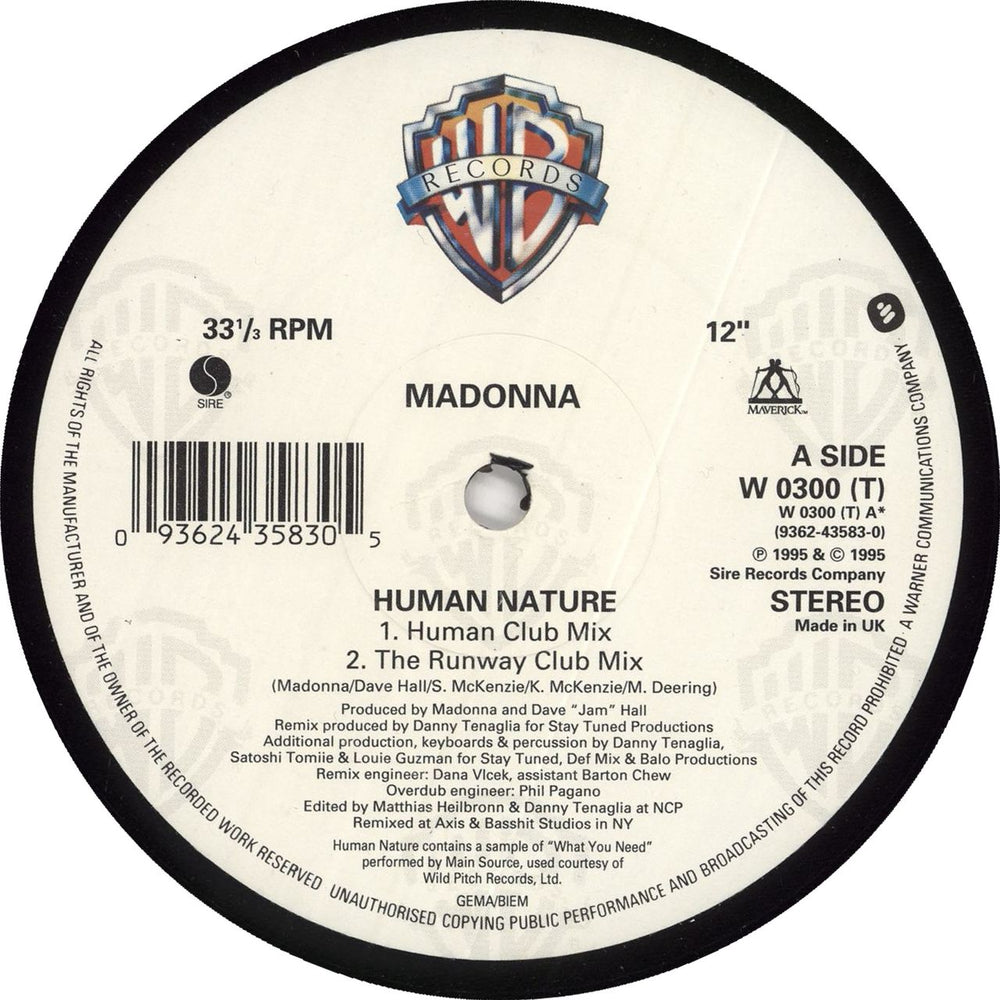 Madonna Human Nature UK 12" vinyl single (12 inch record / Maxi-single) 093624358305