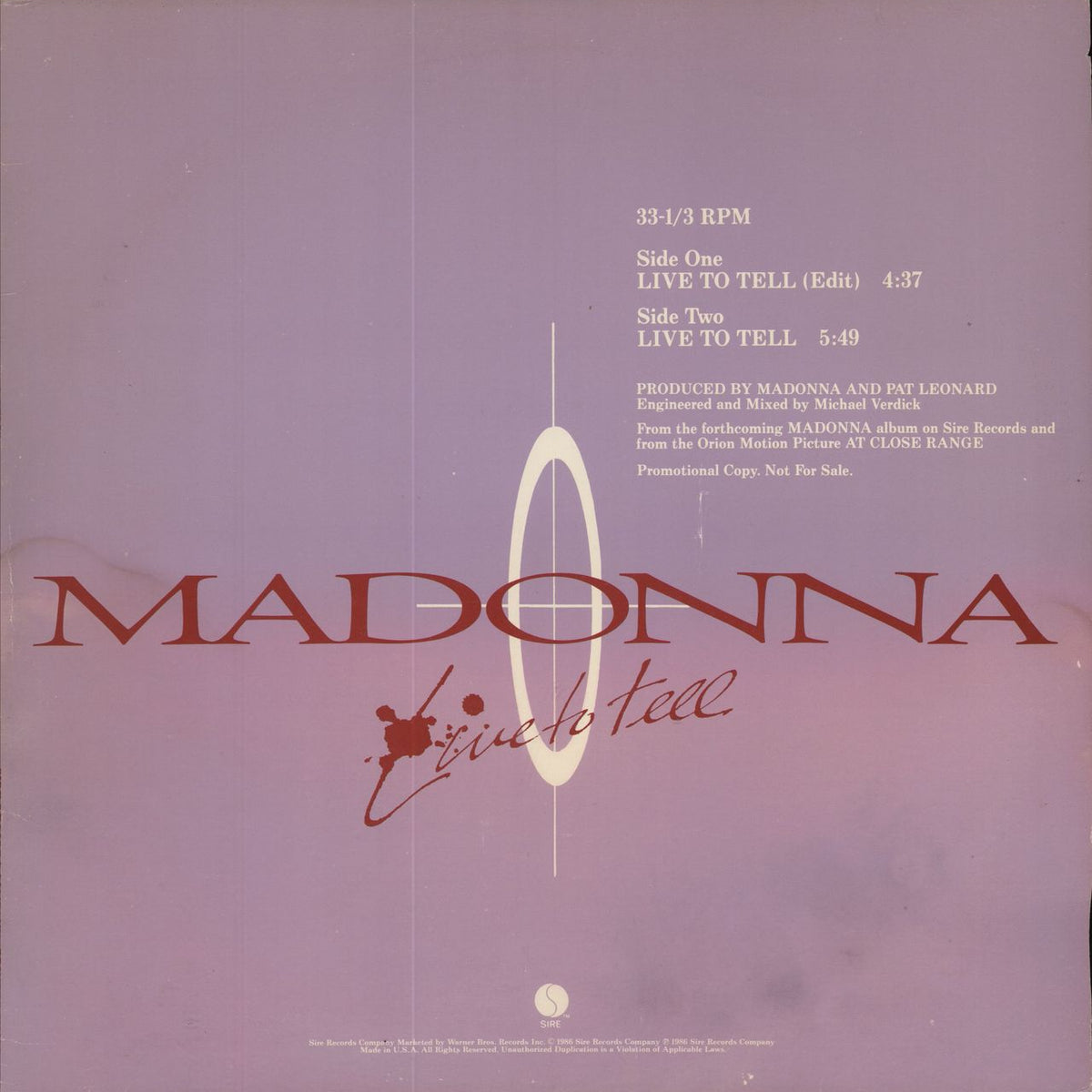 Madonna Live To Tell - VG US Promo 12