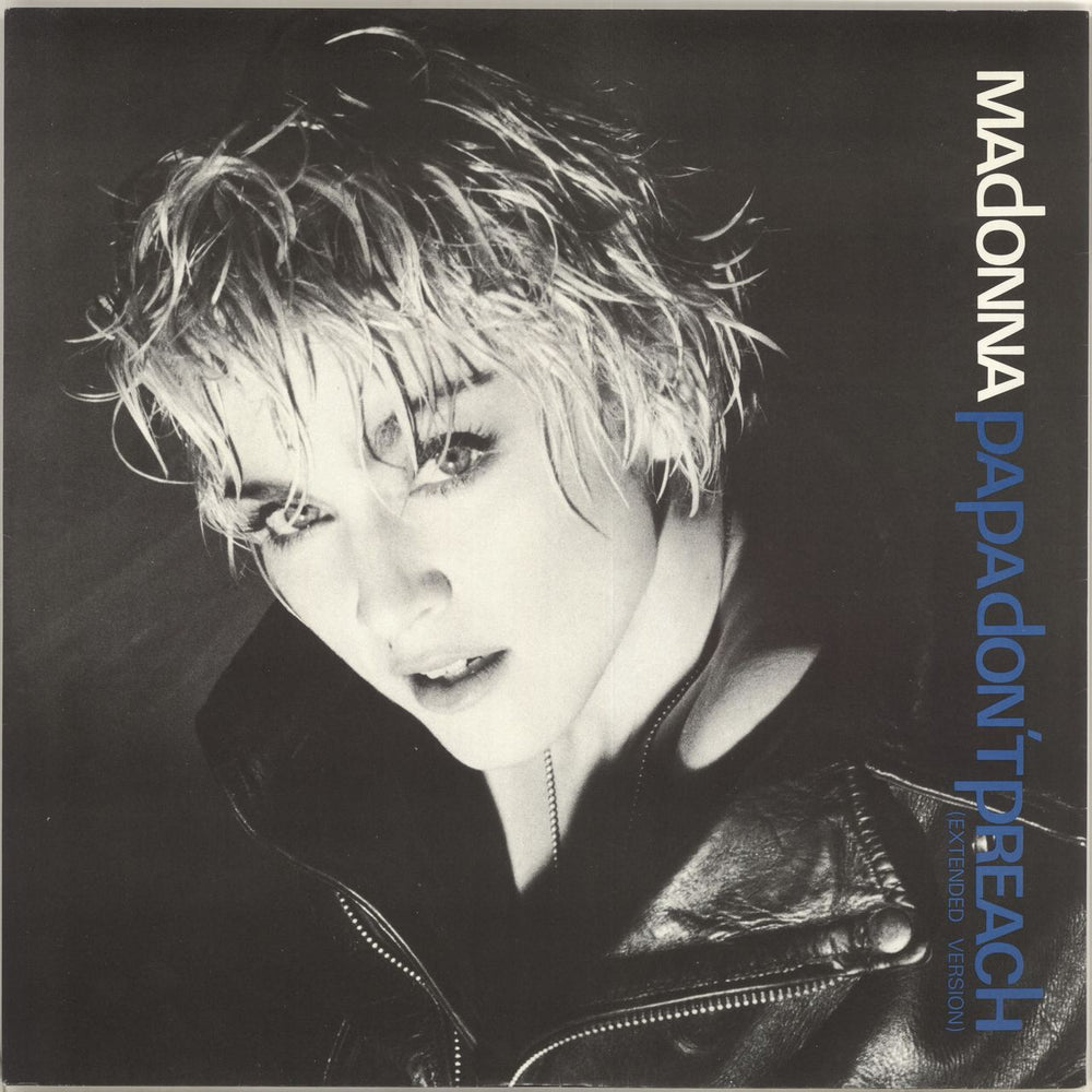 Madonna Papa Don't Preach - Blue Titles + Poster - EX UK 12" vinyl single (12 inch record / Maxi-single) W8636T