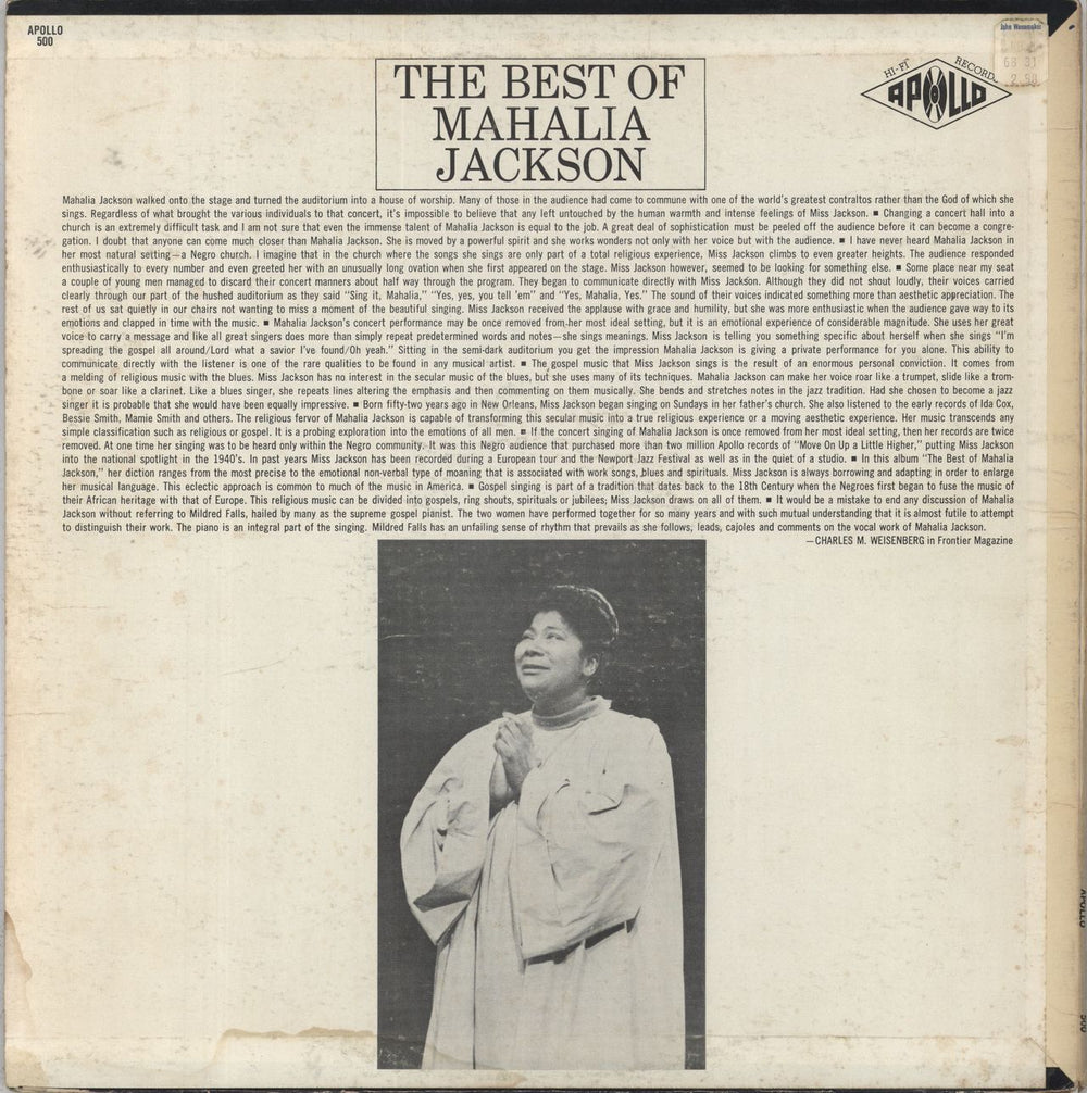 Mahalia Jackson The Best Of Mahalia Jackson US vinyl LP album (LP record)