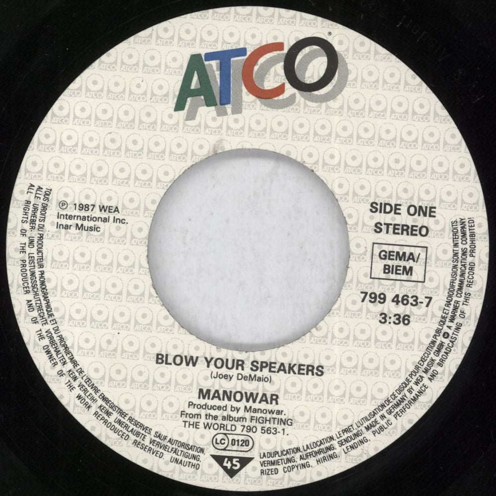 Manowar Blow Your Speakers UK 7" vinyl single (7 inch record / 45) MOW07BL822600