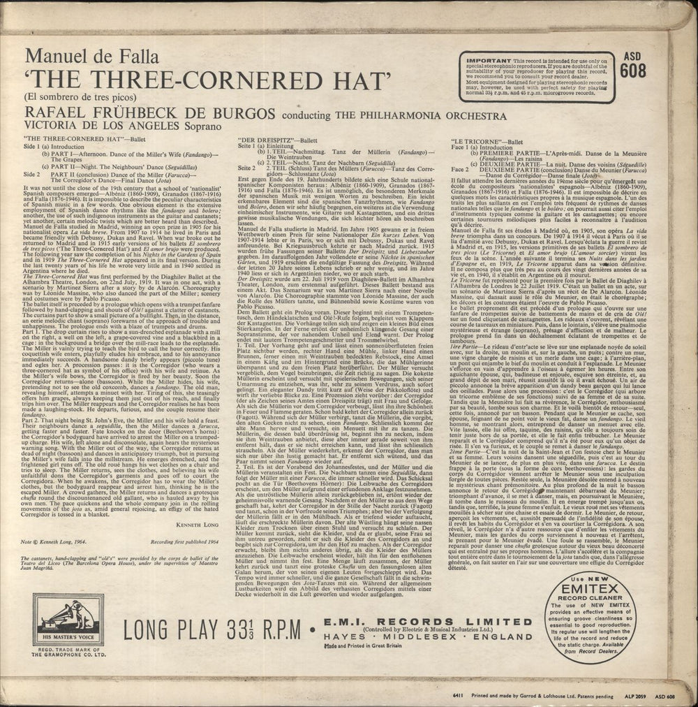 Manuel De Falla The Three Cornered Hat UK vinyl LP album (LP record)