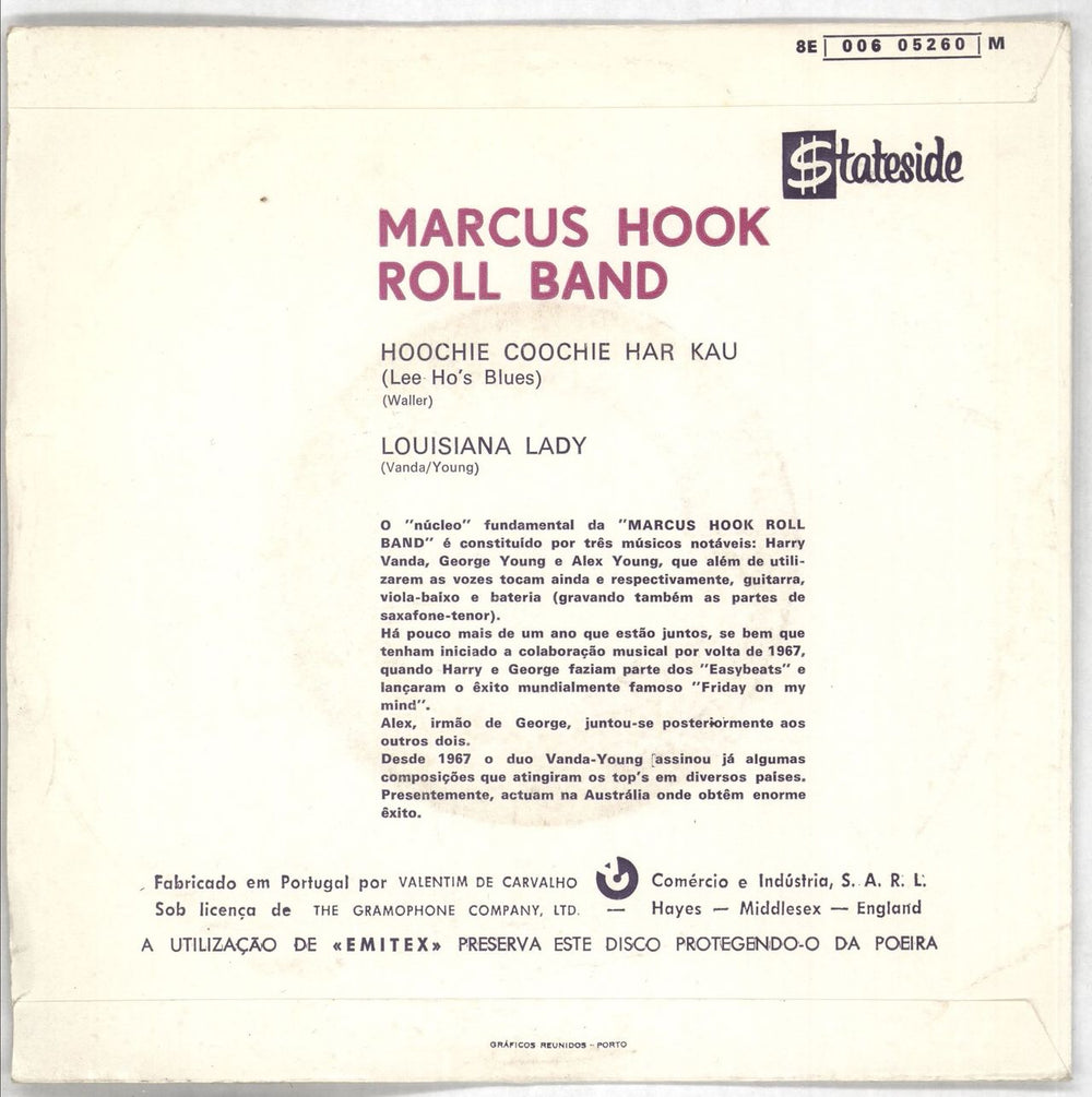 Marcus Hook Roll Band Hoochie Coochie Har Kau (Lee Ho's Blues) Portugese 7" vinyl single (7 inch record / 45) N1207HO727728