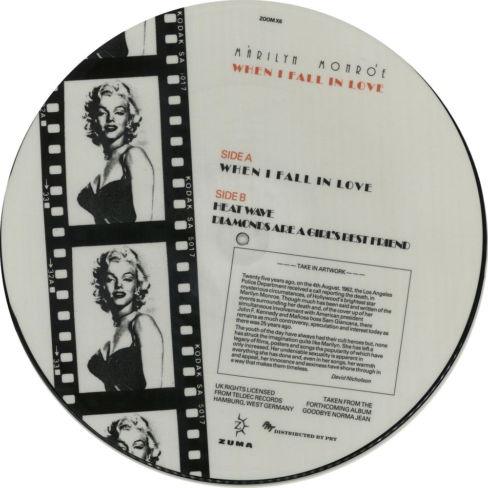 Marilyn Monroe When I Fall In Love UK 12" vinyl picture disc (12 inch picture record) MLN2PWH189097