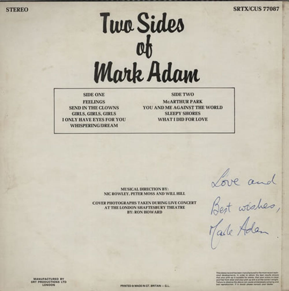 Mark Adam Two Sides Of Mark Adam - Autographed UK vinyl LP album (LP record) N5ULPTW629729