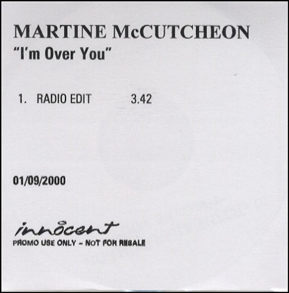 Martine McCutcheon I'm Over You UK Promo CD-R acetate CD ACETATE