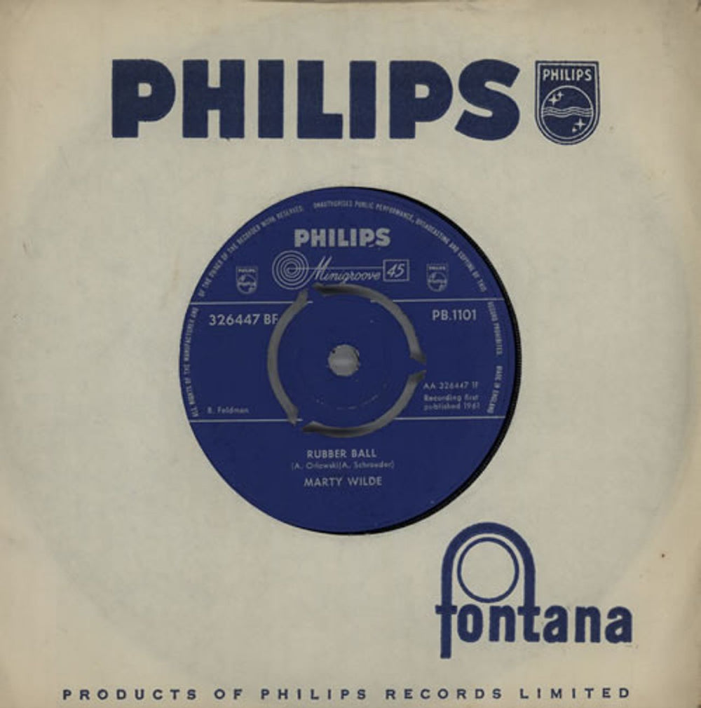 Marty Wilde Rubber Ball UK 7" vinyl single (7 inch record / 45) PB.1101