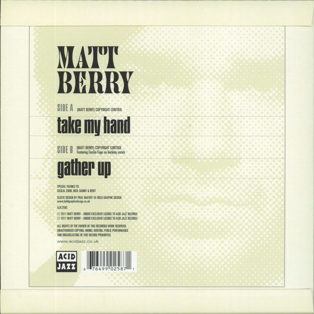 Matt Berry Take My Hand UK 7" vinyl single (7 inch record / 45) 676499025871