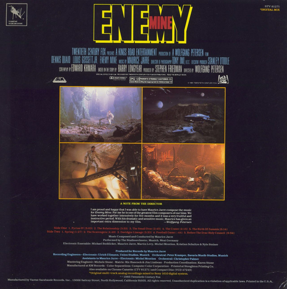 Maurice Jarre Enemy Mine US vinyl LP album (LP record)