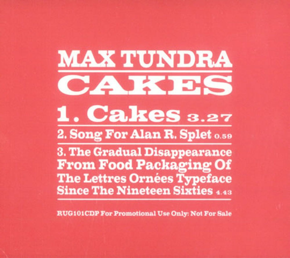 Max Tundra Cakes UK Promo CD single (CD5 / 5") RUG101CDP