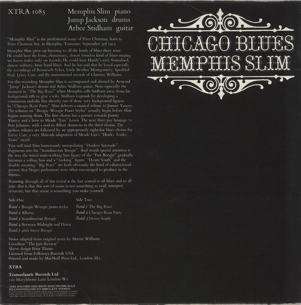 Memphis Slim Chicago Blues UK vinyl LP album (LP record)