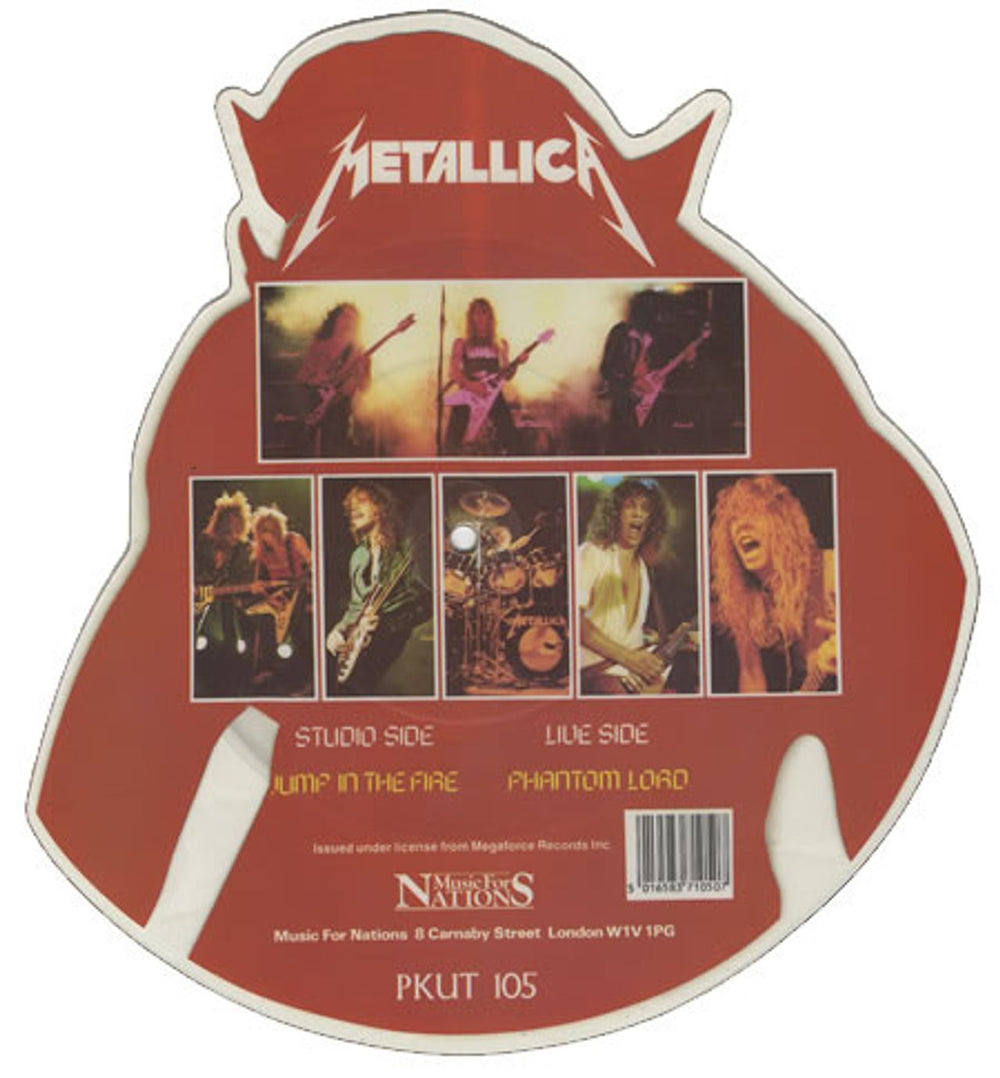 Metallica Jump In The Fire - 2nd Issue - Barcode UK shaped picture disc (picture disc vinyl record) METSHJU75367