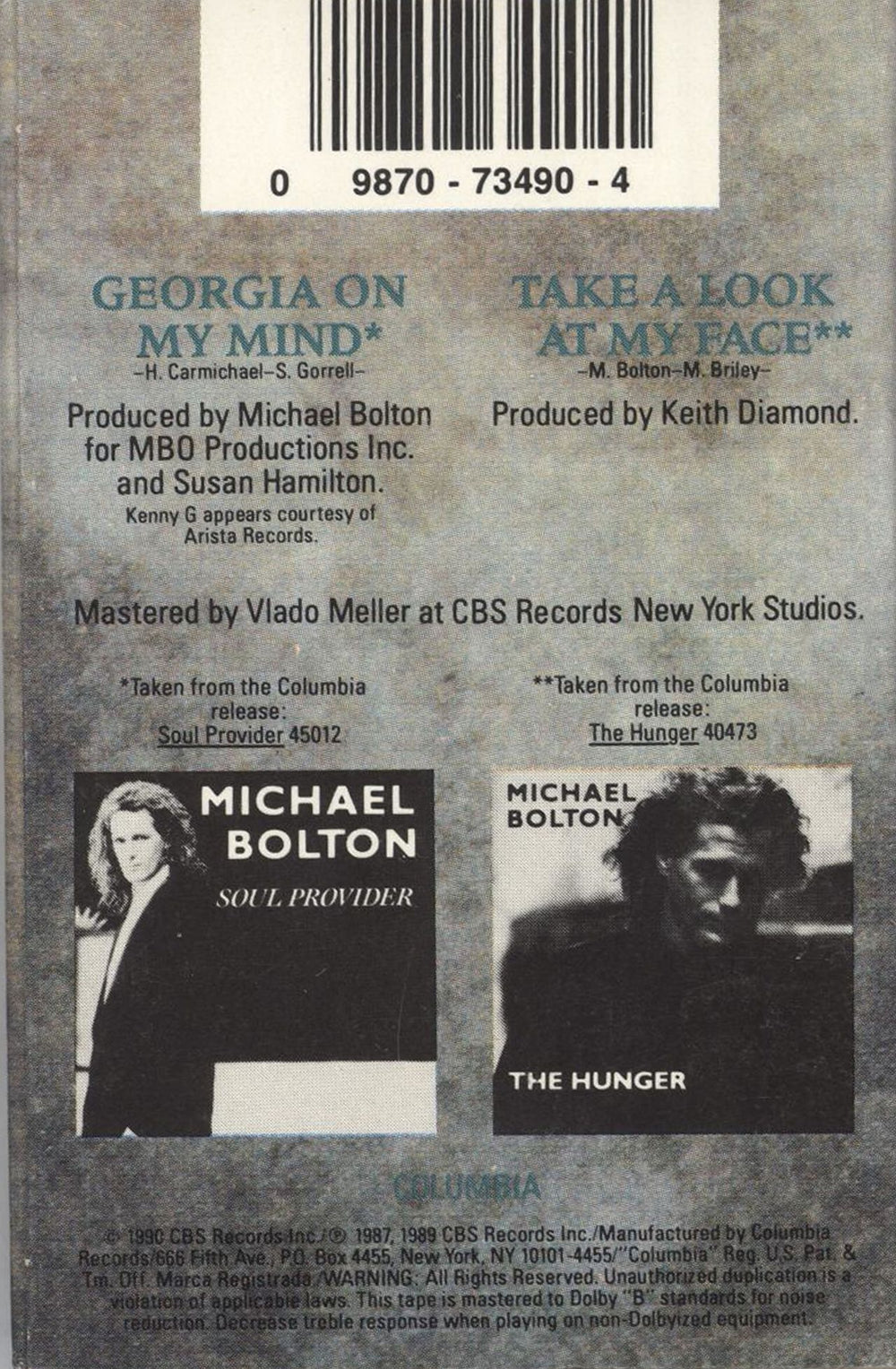 Michael Bolton Georgia On My Mind US cassette single 098707349040