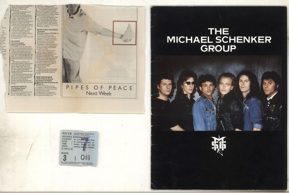 Michael Schenker Group 1983 Tour Programme + Ticket Stub & Press Clipping UK tour programme PROGRAMME