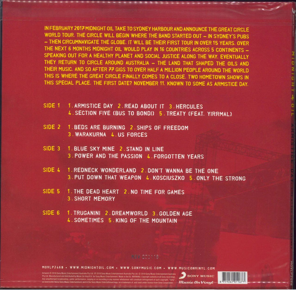 Midnight Oil Armistice Day: Live At The Domain, Sydney UK 3-LP vinyl record set (Triple LP Album) 8719262010673