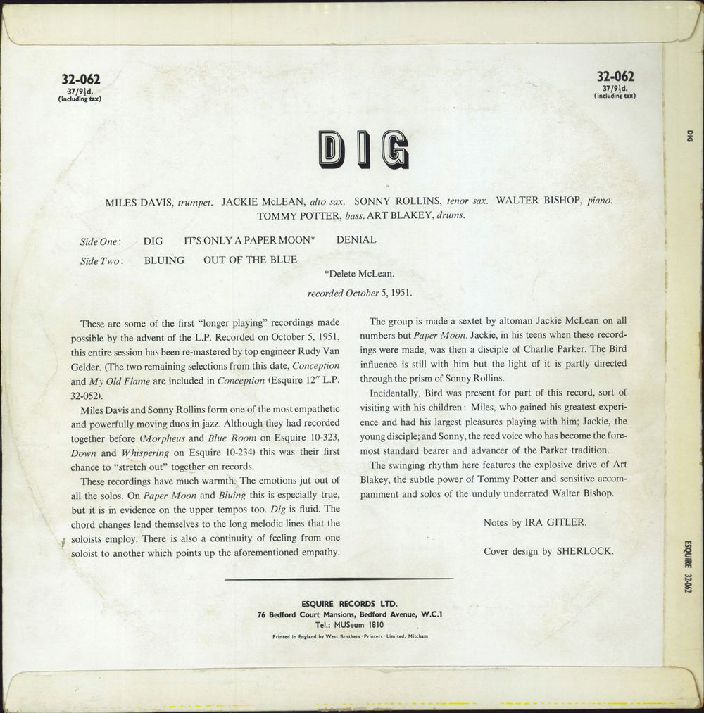 Miles Davis Dig UK vinyl LP album (LP record)