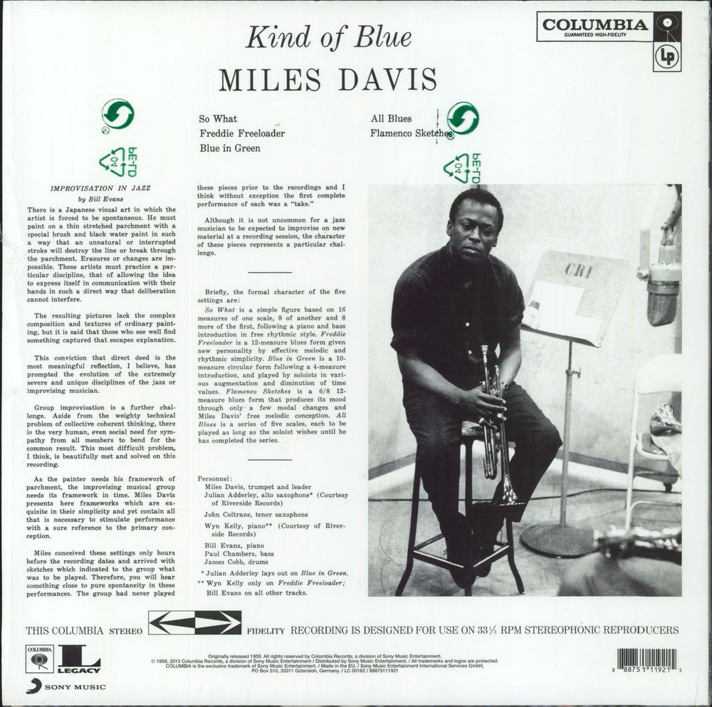 Miles Davis Kind Of Blue - 180 Gram UK vinyl LP album (LP record) 888751119215