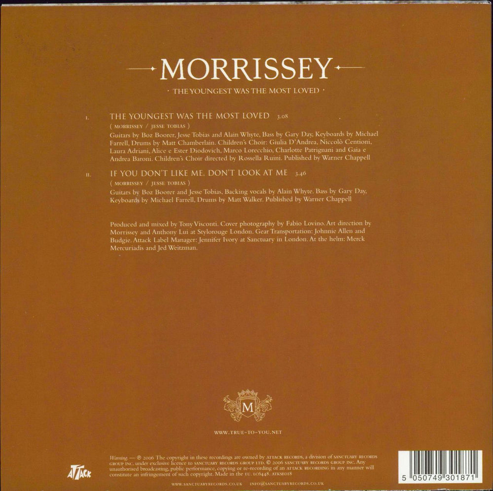 Morrissey The Youngest Was The Most Loved UK 7" vinyl single (7 inch record / 45) 5050749301871