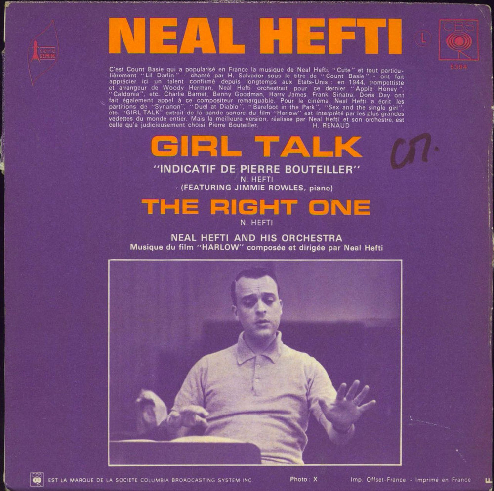 Neal Hefti Girl Talk "Indicatif de Pierre Bouteiller" + Sleeve French 7" vinyl single (7 inch record / 45)