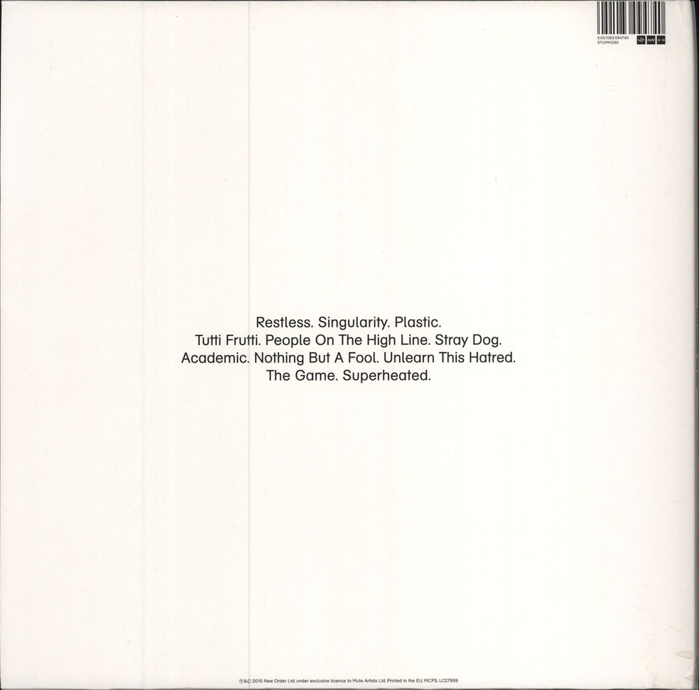 New Order Music Complete - Clear Vinyl UK 2-LP vinyl record set (Double LP Album) NEW2LMU680860