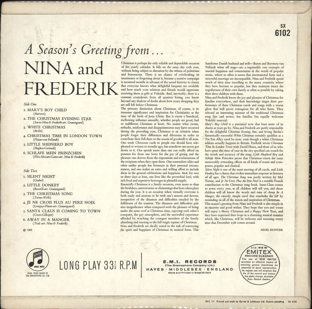 Nina & Frederik A season's Greeting from Nina & Frederik UK vinyl LP album (LP record)