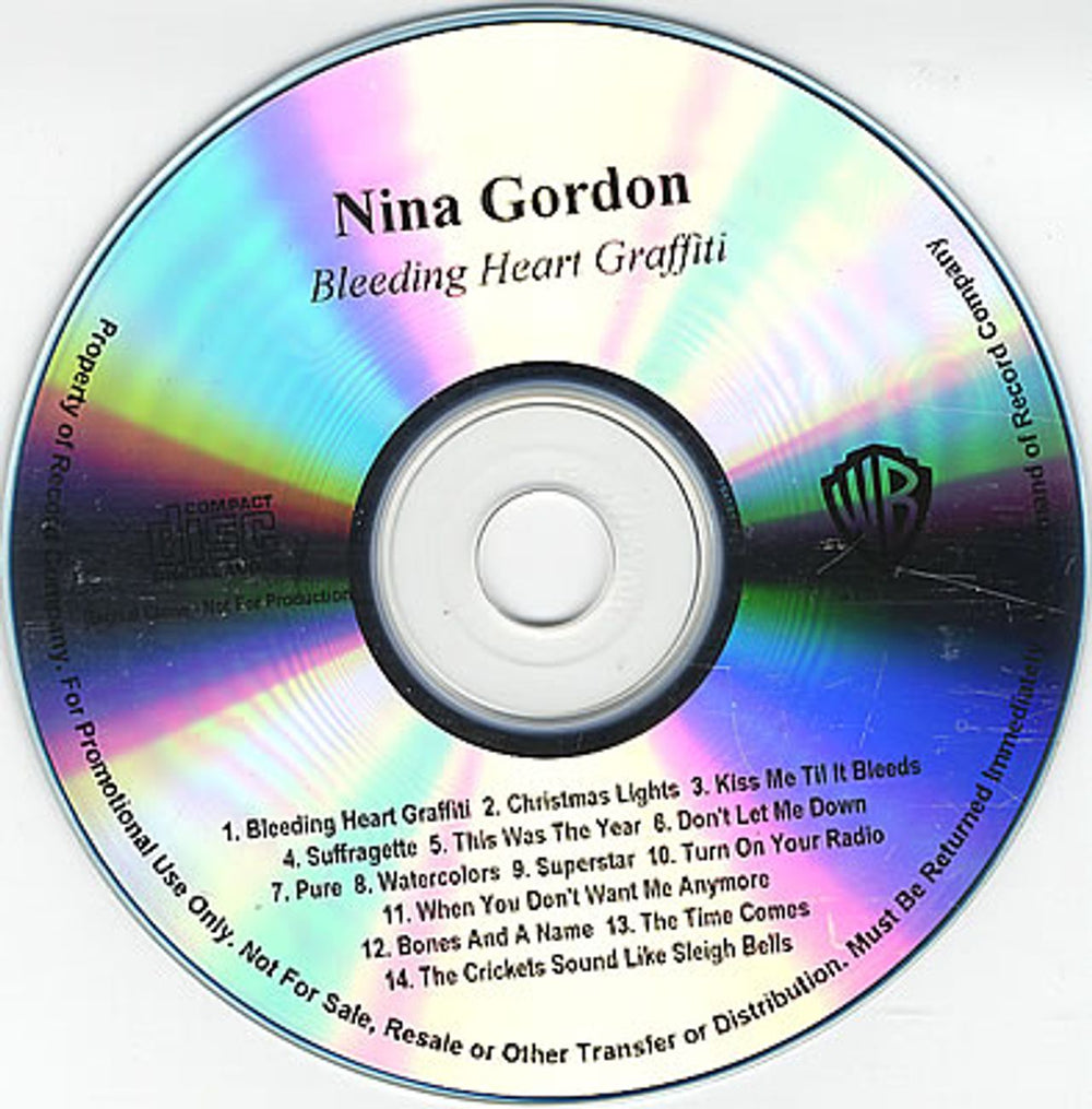 Nina Gordon Bleeding Heart Graffiti US Promo CD album (CDLP) CD-R ACETATE