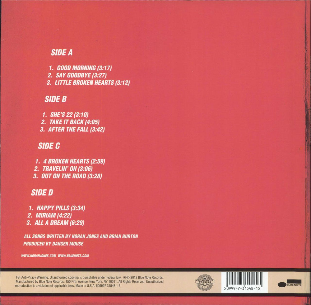 Norah Jones Little Broken Hearts - 180gm White Vinyl US 2-LP vinyl record set (Double LP Album) 5099973154815