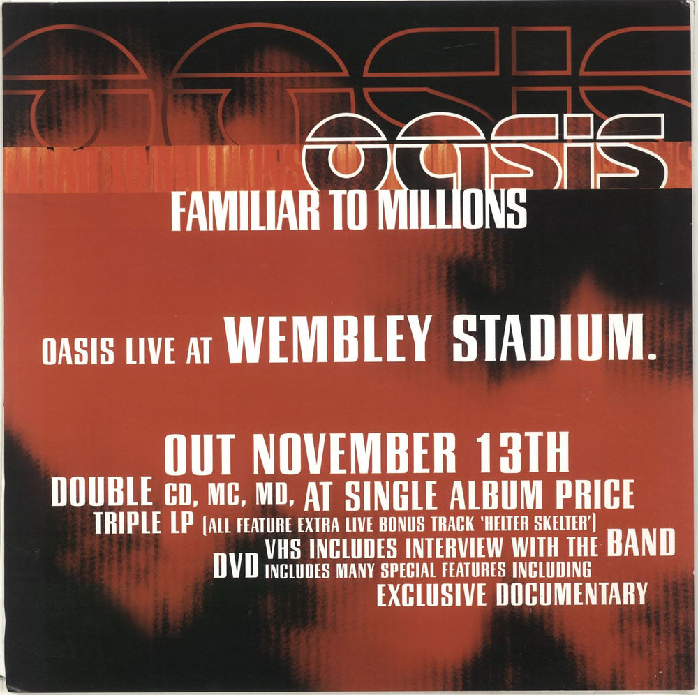 Oasis Familiar To Millions - 12" x 12" UK Promo poster PROMOTIONAL