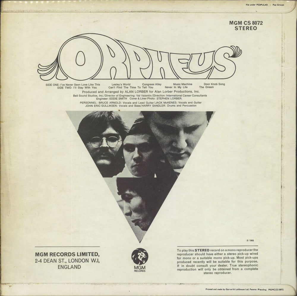 Orpheus Orpheus UK vinyl LP album (LP record)