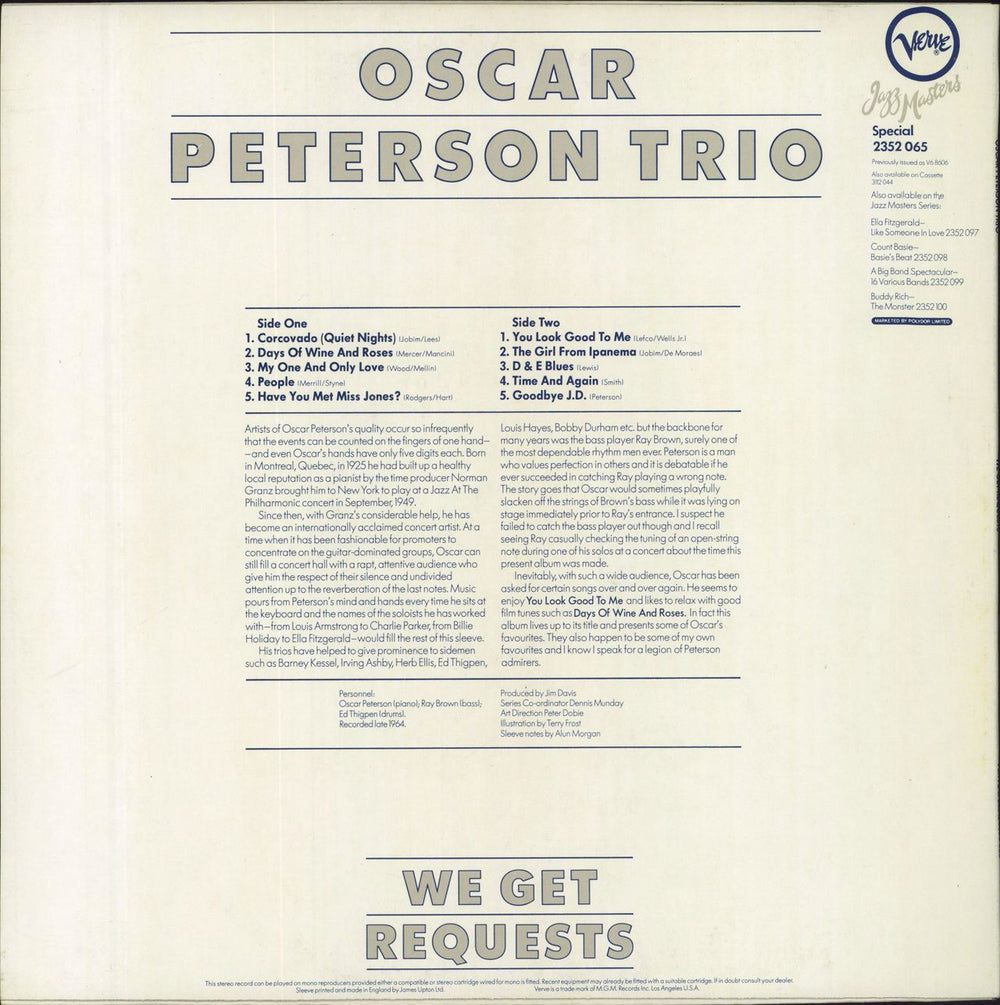 Oscar Peterson We Get Requests UK vinyl LP album (LP record)