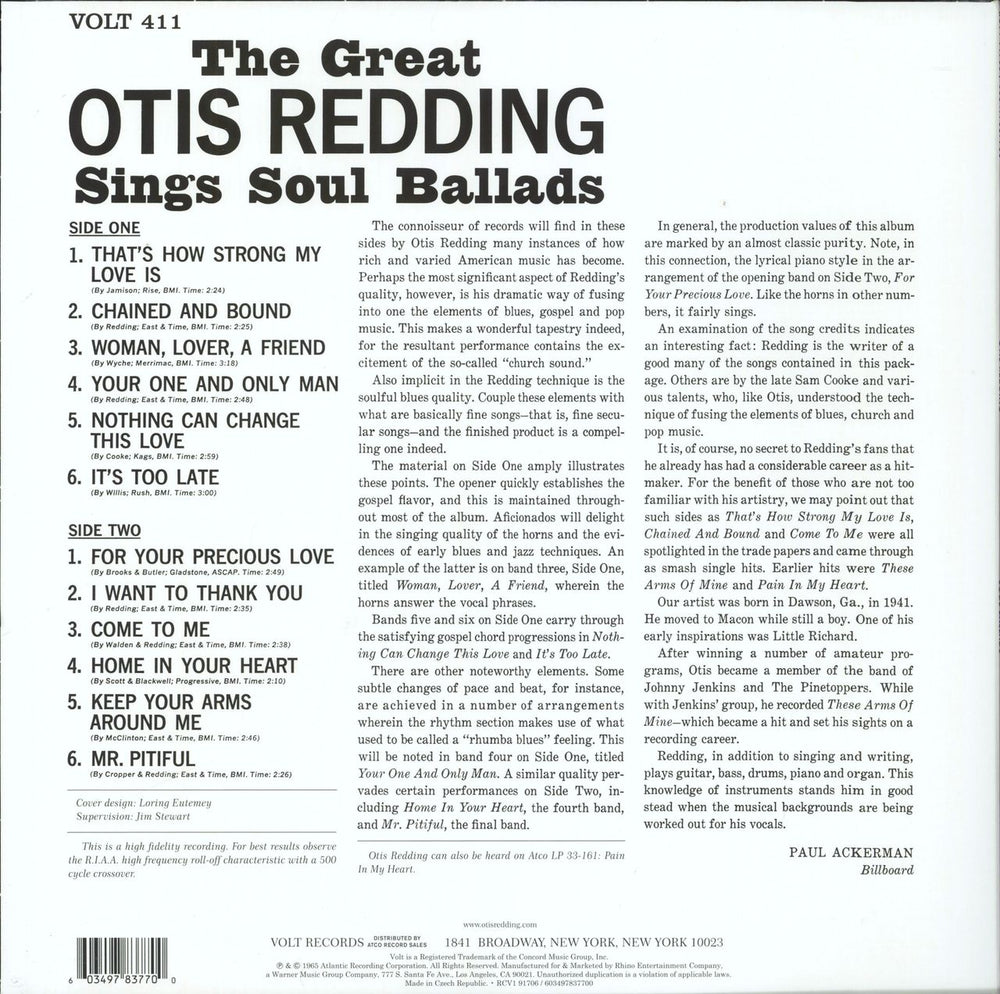 Otis Redding The Great Otis Redding Sings Soul Ballads - Translucent Blue Vinyl UK vinyl LP album (LP record) 603497837700