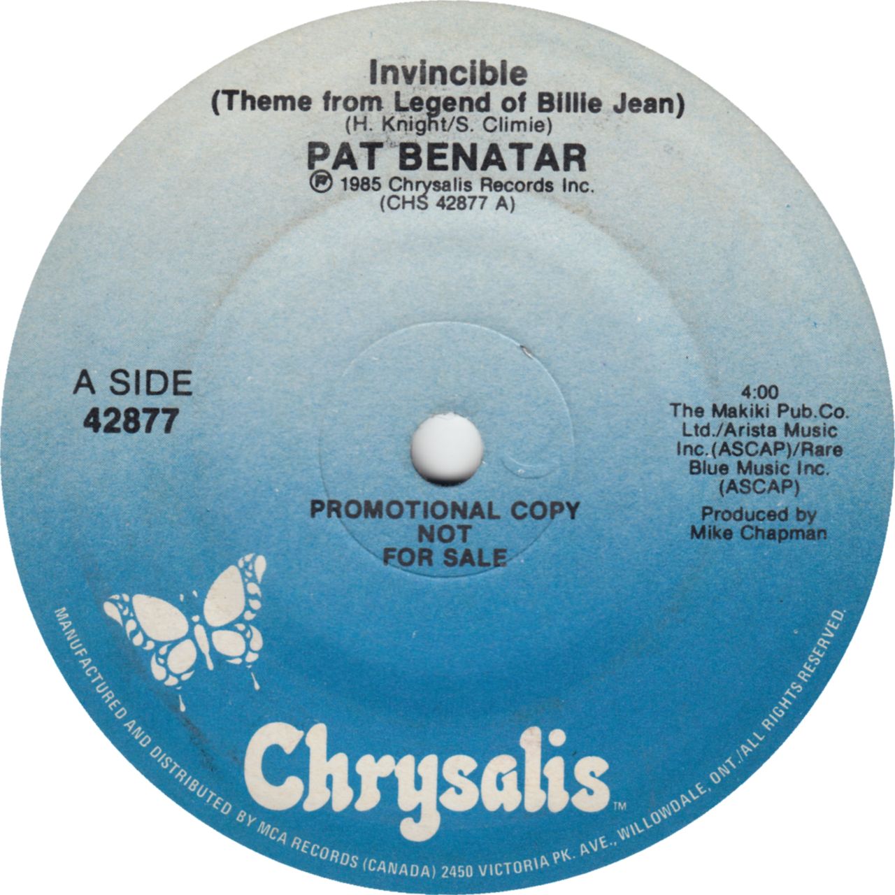 Pat Benatar Invincible (Theme From The Legend Of Billie Jean) Canadian ...