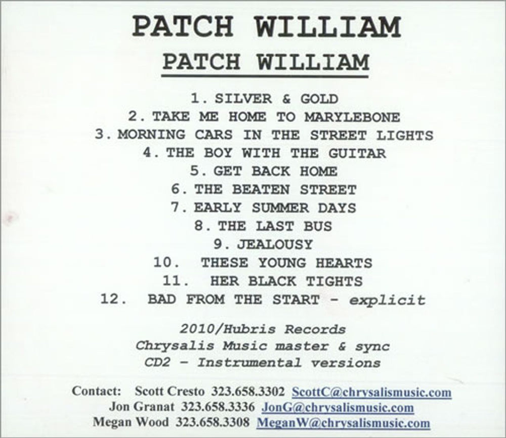 Patch William Patch William US Promo CD-R acetate 2 X CD-R ACETATE