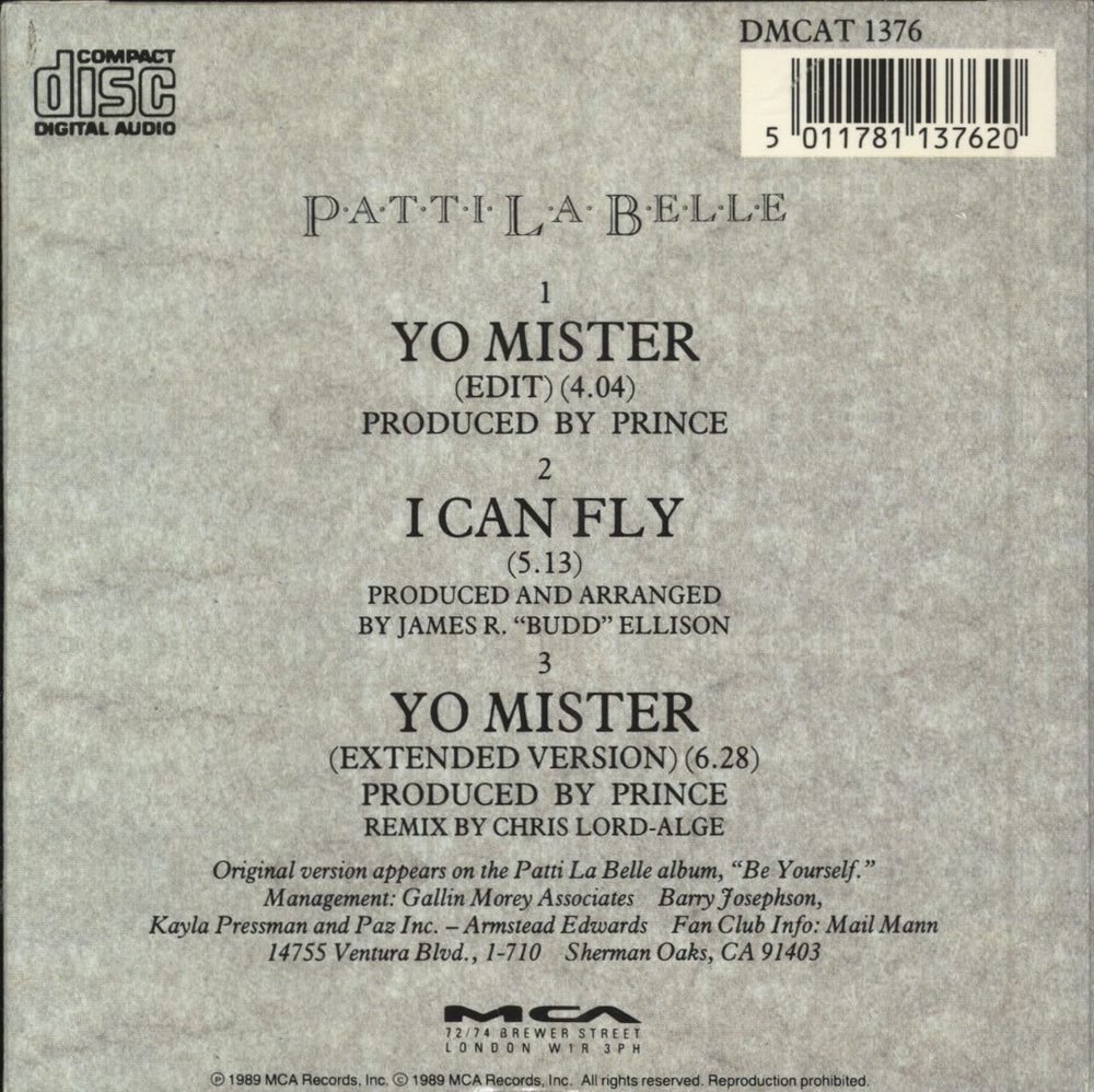 Patti LaBelle Yo Mister UK CD single (CD5 / 5") 5011781137620