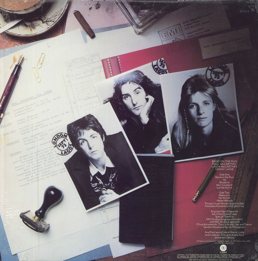 Paul McCartney and Wings Band On The Run + Shrink Canadian vinyl LP album (LP record)