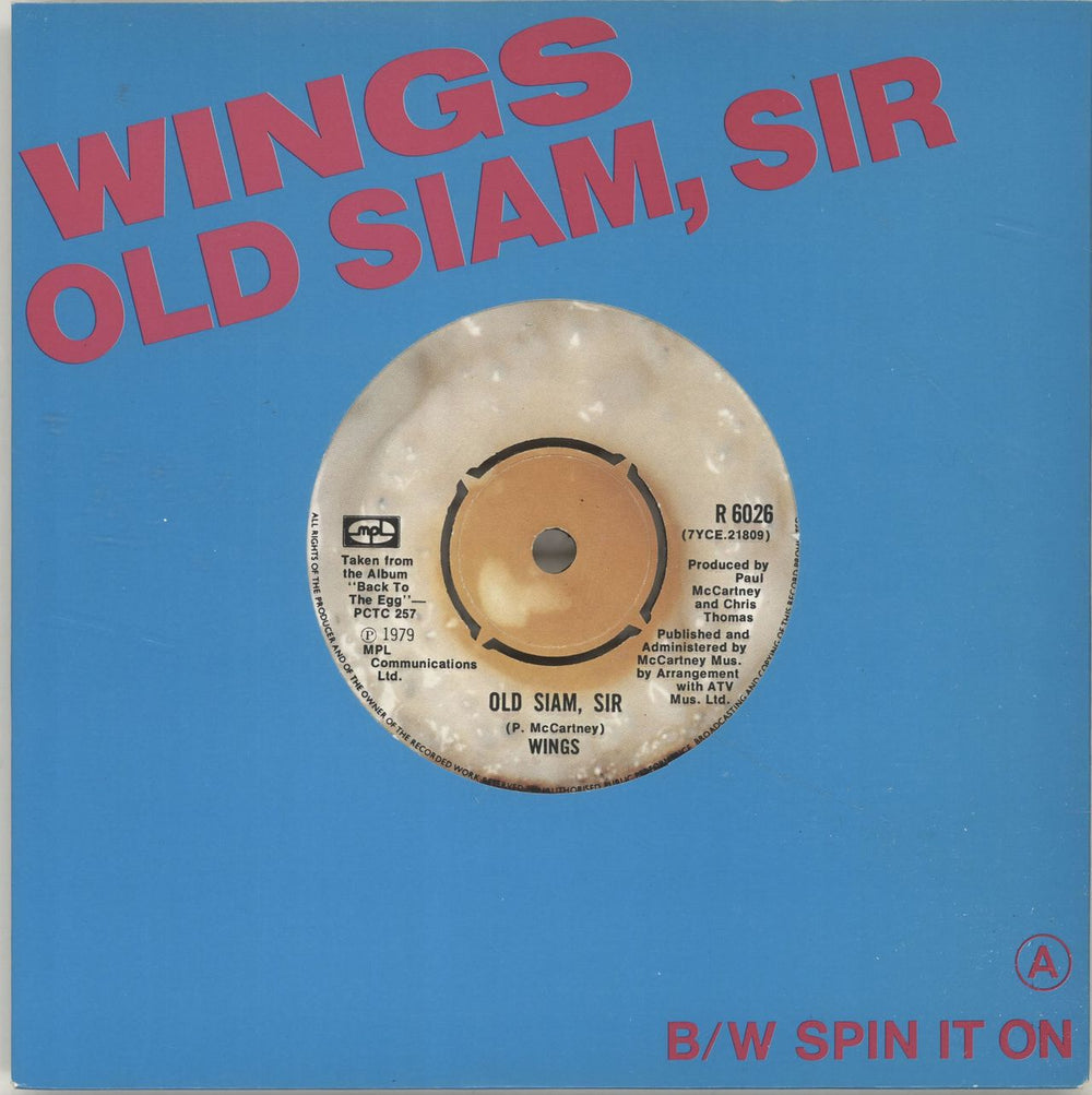 Paul McCartney and Wings Old Siam Sir - Titled Sleeve - EX UK 7" vinyl single (7 inch record / 45) R6026