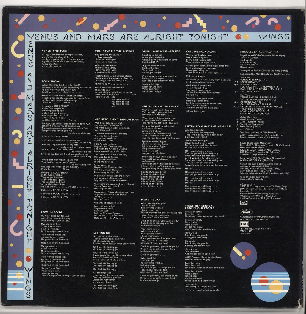 Paul McCartney and Wings Venus And Mars - Complete US vinyl LP album (LP record)