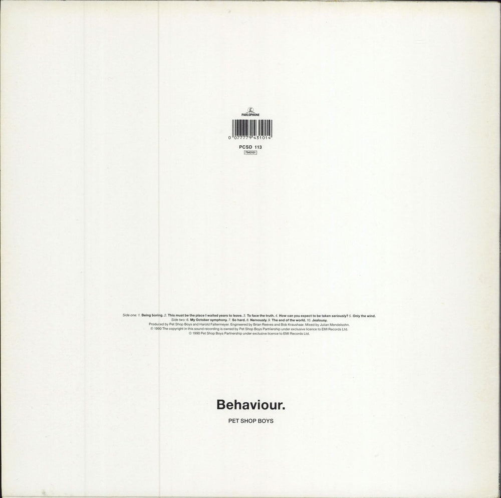 Pet Shop Boys Behaviour - VG UK vinyl LP album (LP record) 077779431014