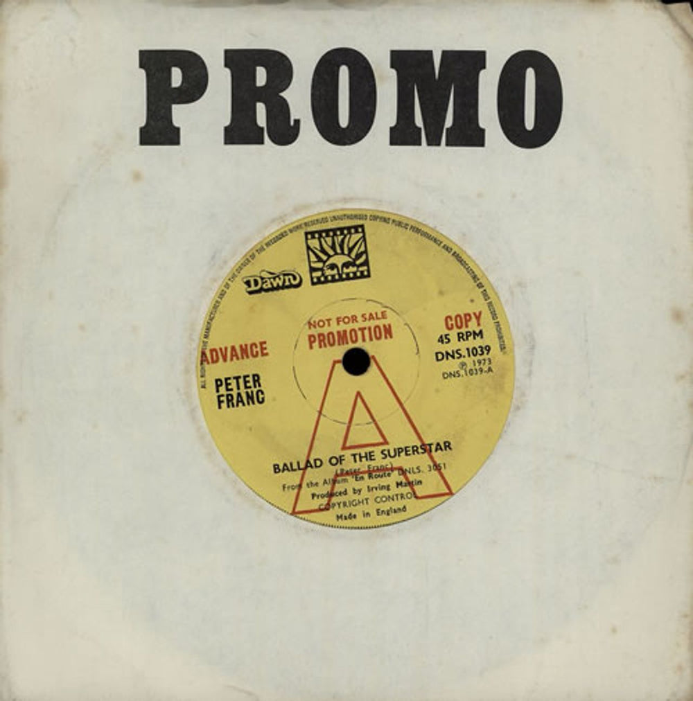 Peter Franc Ballad Of The Superstar UK Promo 7" vinyl single (7 inch record / 45) DNS.1039