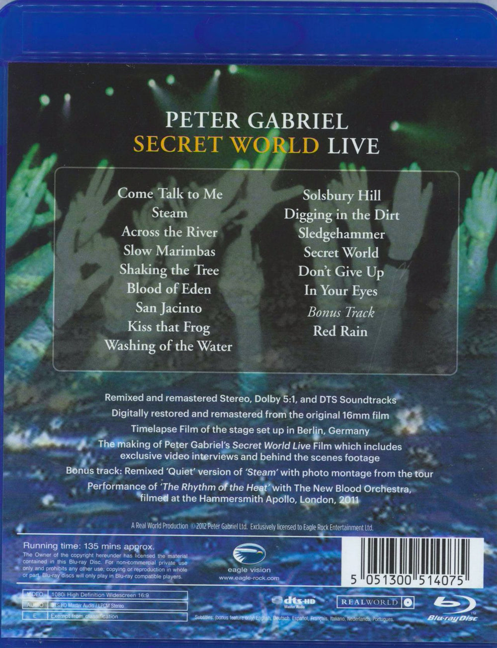 Peter Gabriel Secret World Live UK Blu Ray DVD