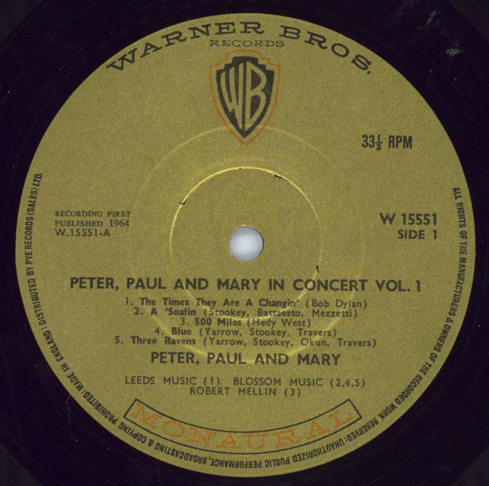 Peter Paul & Mary In Concert Vol.1 UK vinyl LP album (LP record) PPMLPIN797828