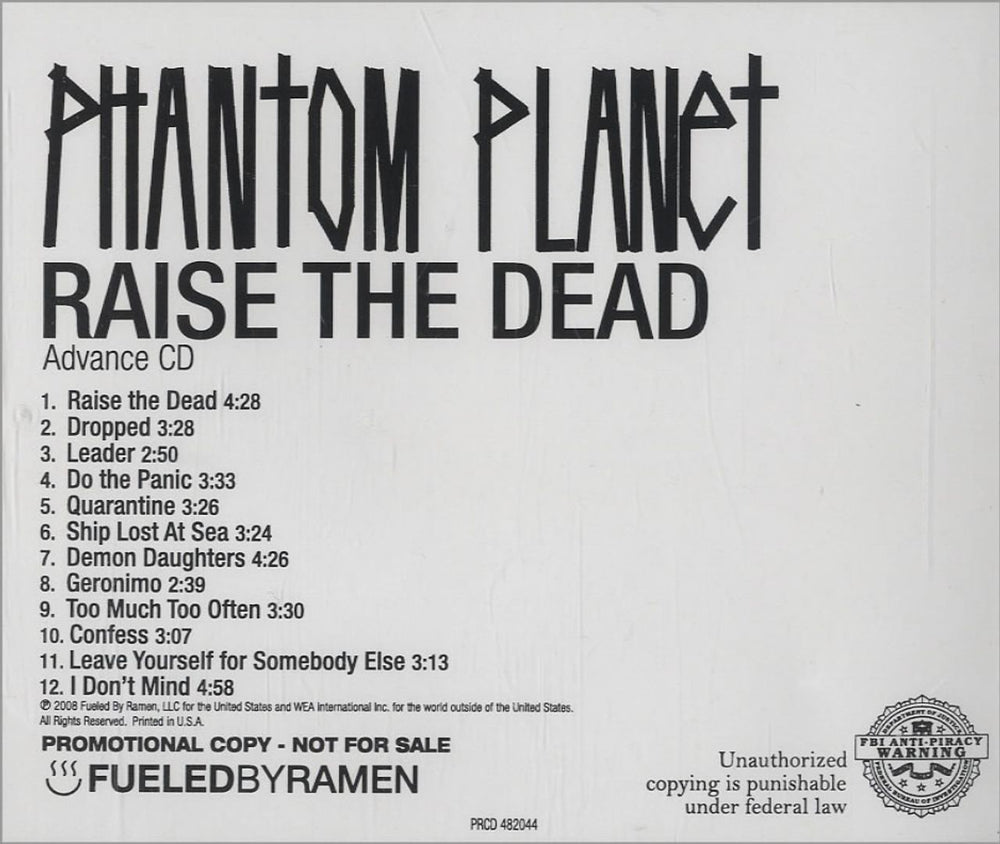 Phantom Planet  Raise The Dead US Promo CD album (CDLP) PRCD-482044