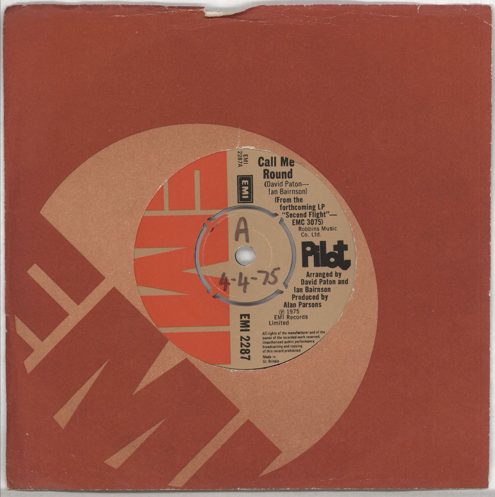 Pilot Call Me Round - Handwritten release date UK Promo 7" vinyl single (7 inch record / 45) EMI2287