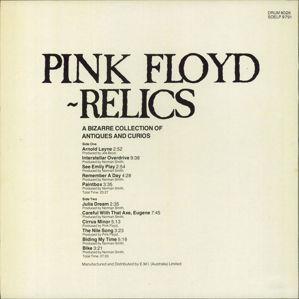 Pink Floyd Relics Australian vinyl LP album (LP record)