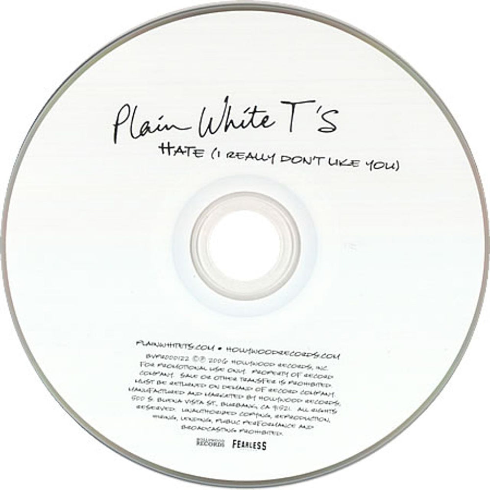 Plain White T's Hate (I Don't Really Like You) US Promo CD single (CD5 / 5") BVPR000122