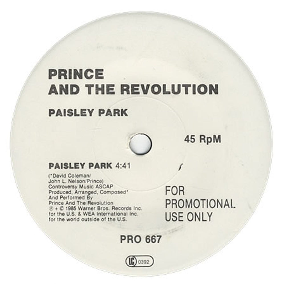 Prince Paisley Park UK Promo 7" vinyl single (7 inch record / 45) PRO667