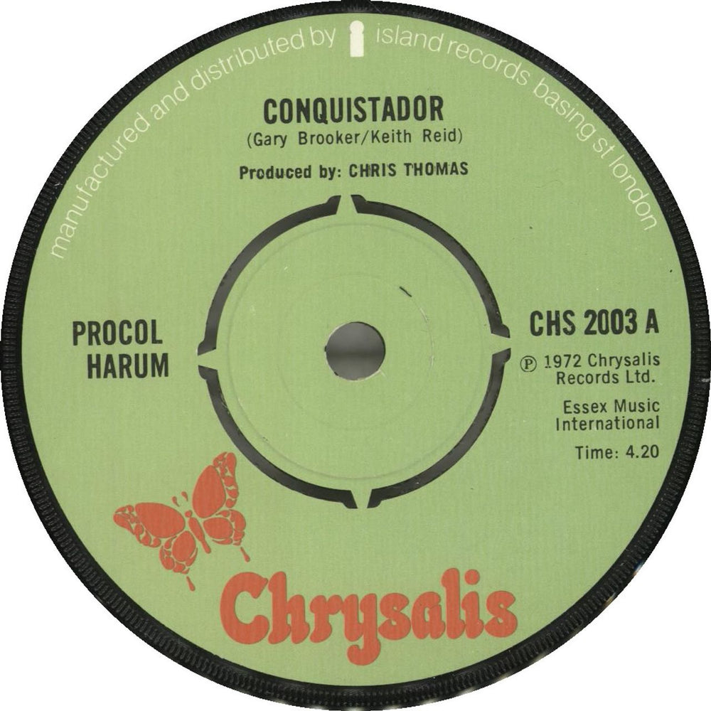 Procol Harum Conquistador UK 7" vinyl single (7 inch record / 45) CHS2003