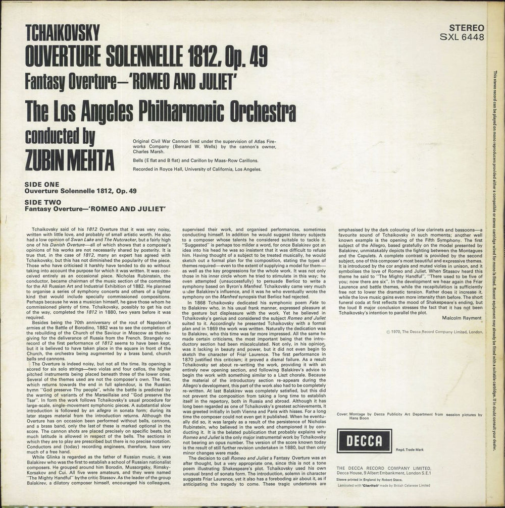 Pyotr Ilyich Tchaikovsky Overture Solennelle 1812 / Fantasy Overture 'Romeo And Juliet' UK vinyl LP album (LP record)