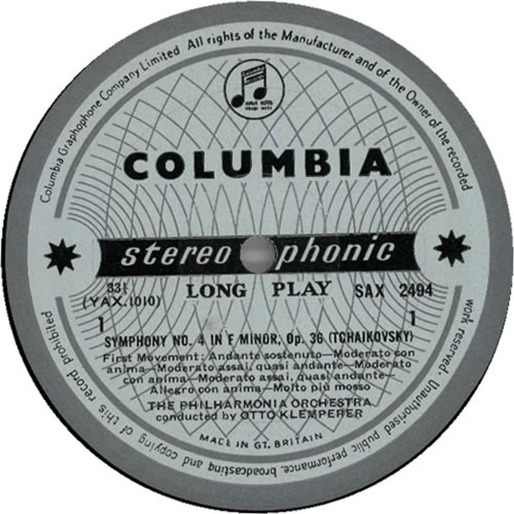 Pyotr Ilyich Tchaikovsky Symphony No.4 in F Minor, Op.36 UK vinyl LP album (LP record) T3NLPSY612193