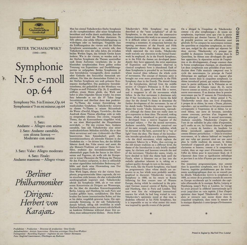 Pyotr Ilyich Tchaikovsky Symphony No. 5 in E Minor UK vinyl LP album (LP record)